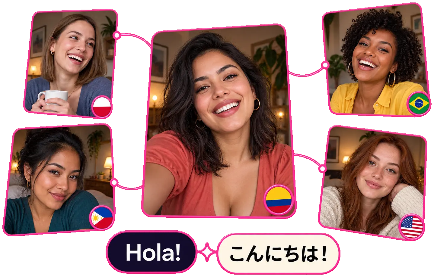 コロンビア、ブラジル、ポーランド、フィリピン、アメリカの女性とのビデオ通話